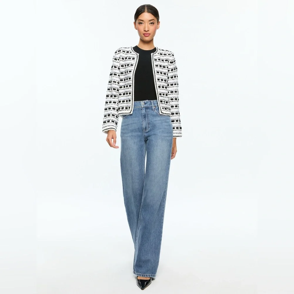 NWT $495 Alice + Olivia Marjorie Textured Tweed Stitch Cardigan